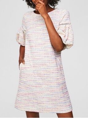 LOFT Bubble Sleeve Pocketed Textures Shift Dress